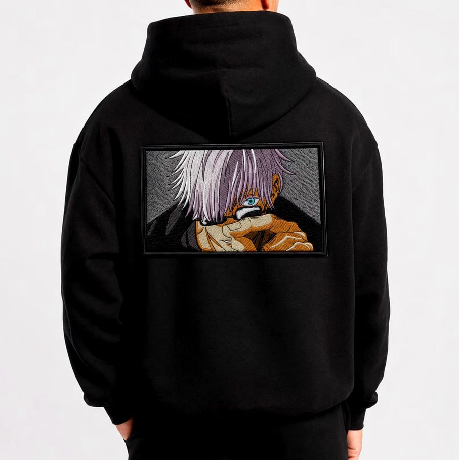 Anime character embroidery on hoodie back