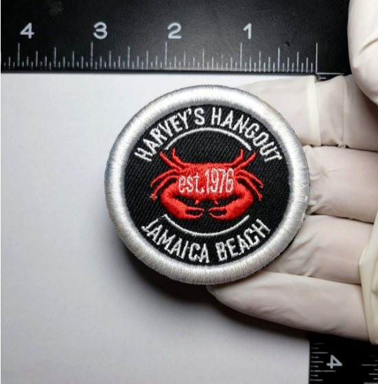 Harvey's Hangout embroidered patch sew-out