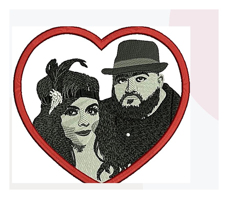Full embroidered heart portrait design, complete and uncropped